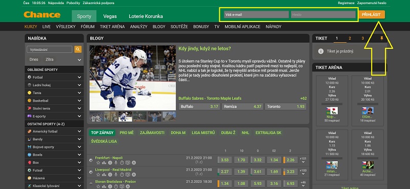 Přihlášení k účtu u Chance