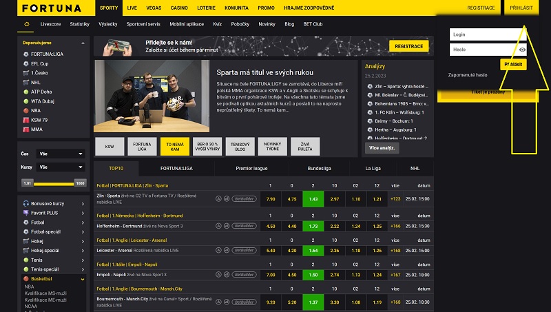 Přihlášení k účtu ve Fortuně