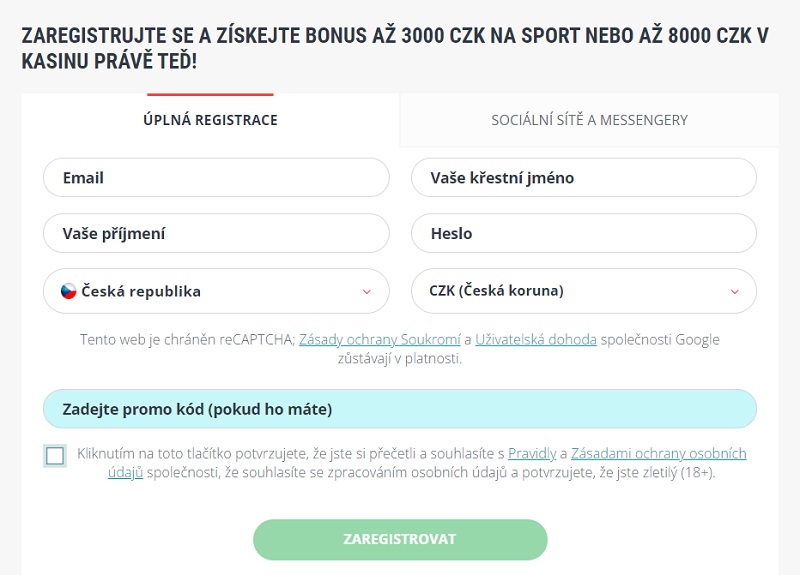 Registration form at 22BET