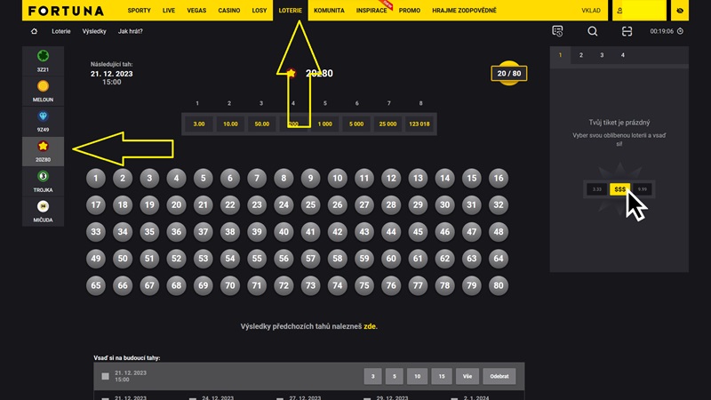Loterie Fortuna 20z80 - návod na online sázku