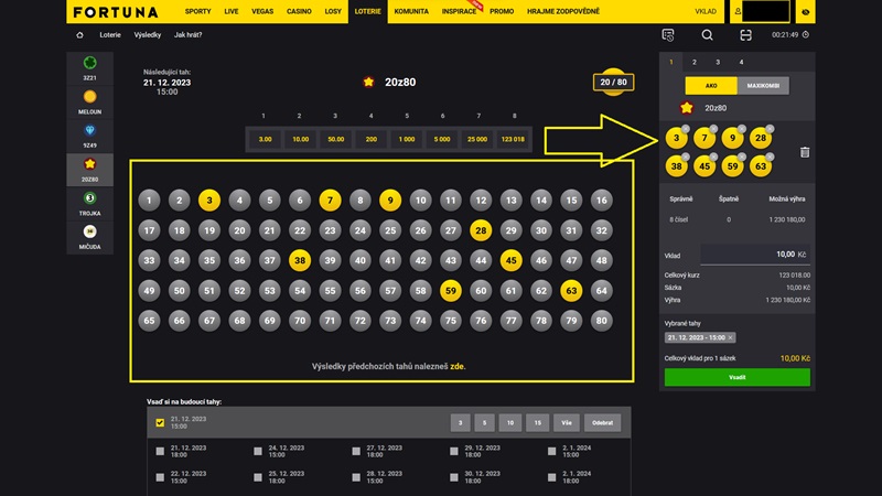 Loterie Fortuna 20z80 - návod na online sázku