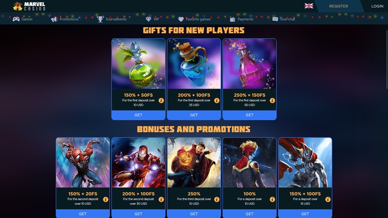 Marvel Casino bonusy