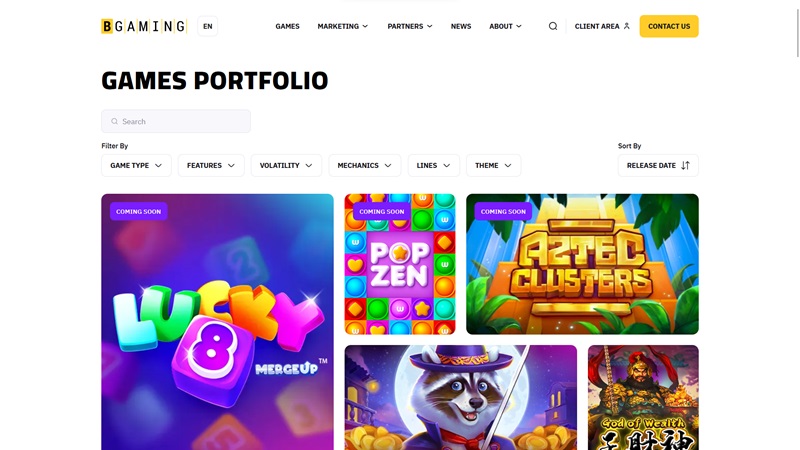 Webové stránky vývojáře BGaming