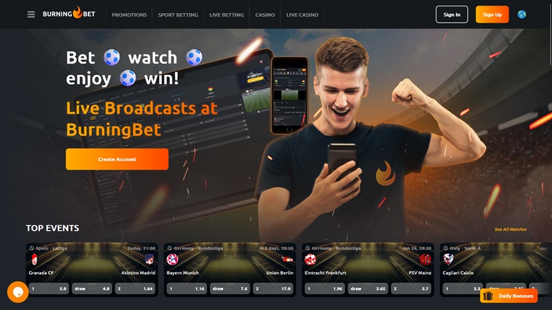 Webseite von Burningbet