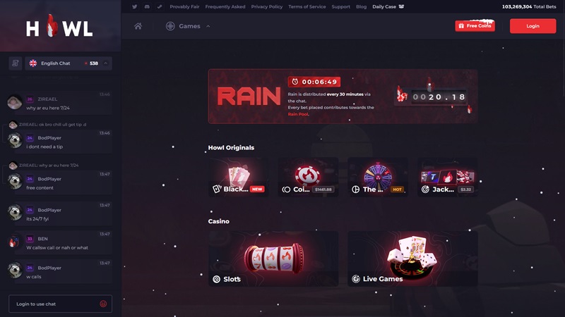 Glücksspiel-Website Howl.GG