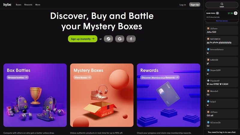 Webová stránka Hybe.com