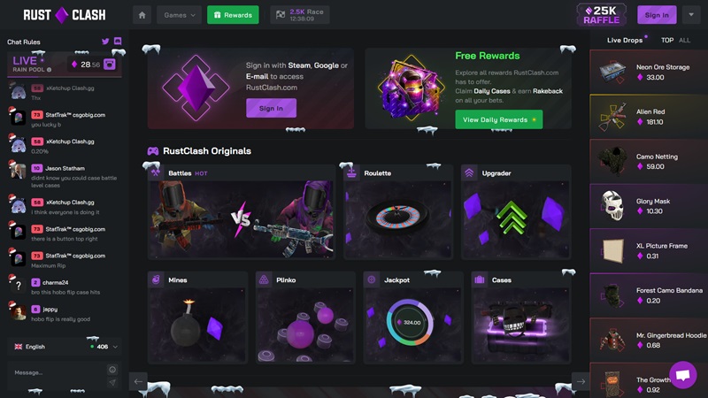 Webové stránky hazardního webu RustClash.com