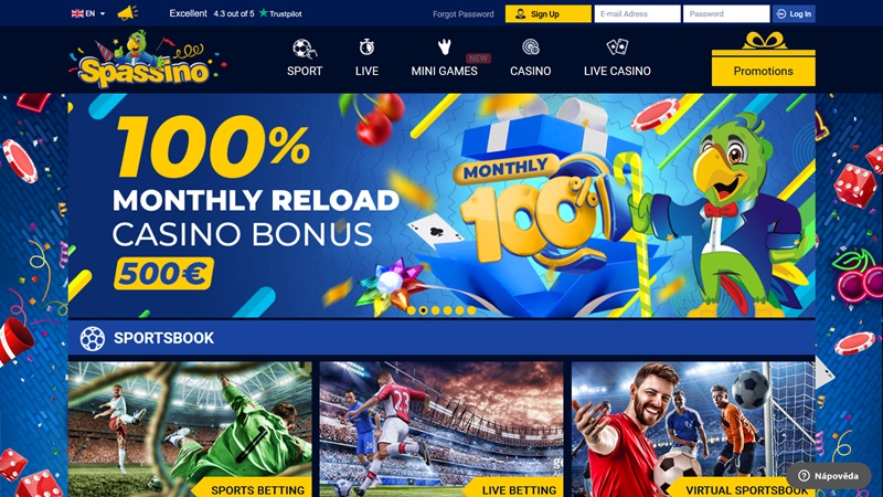 Webové stránky online casina Spassino 