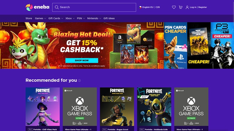 Webové stránky obchodu Eneba