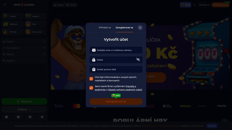 Formulario de registro de NineCasino