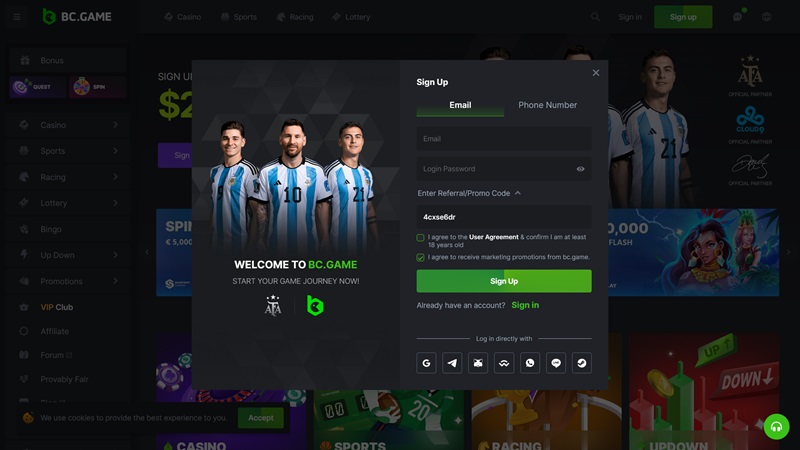 BC.GAME casino registrace