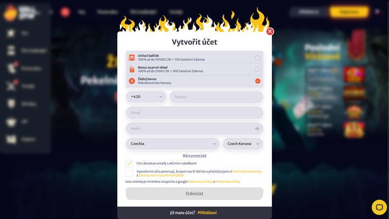Hell Spin casino registration form