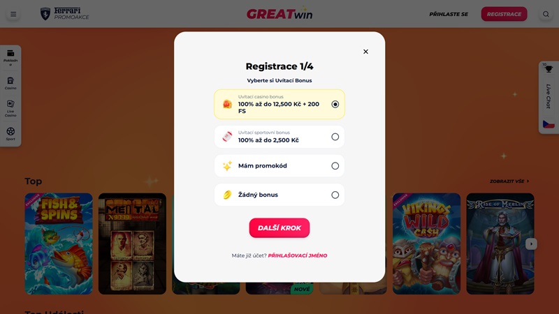 GreatWin casino registration