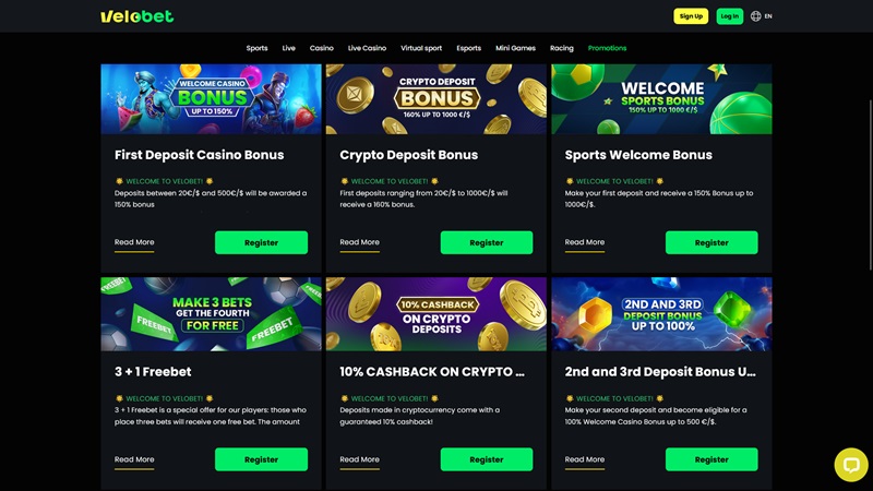 Velobet casino bonus offers