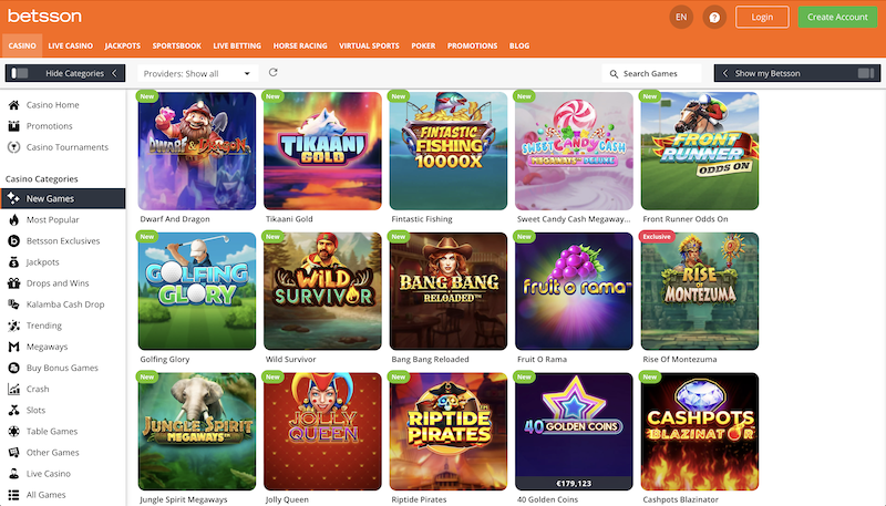 Herní nabídka v online casinu Betsson