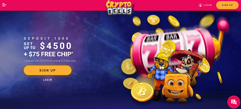 CryptoReels casino úvodní stránka