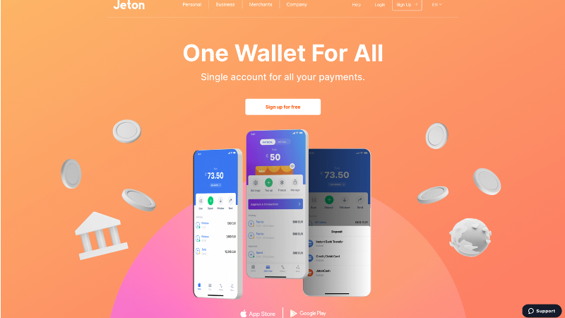 Jeton payment method homepage