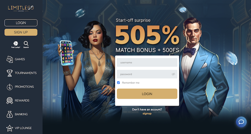Home page of Limitless Casino