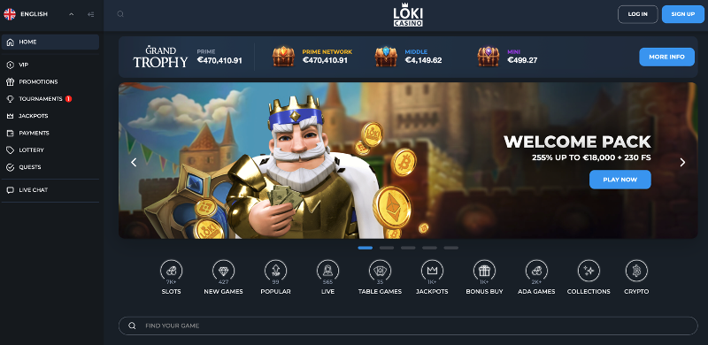 Domovská stránka online casina Loki Casino
