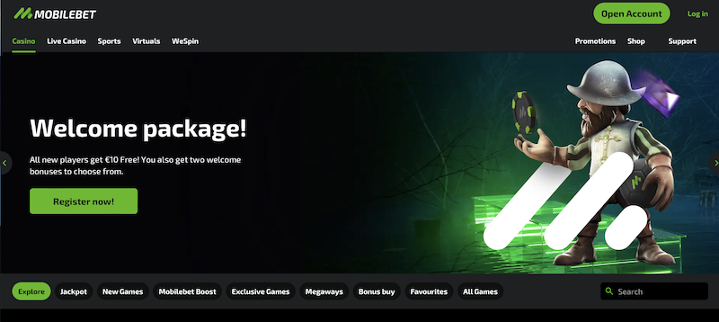 Domovská stránka online casina Mobilebet