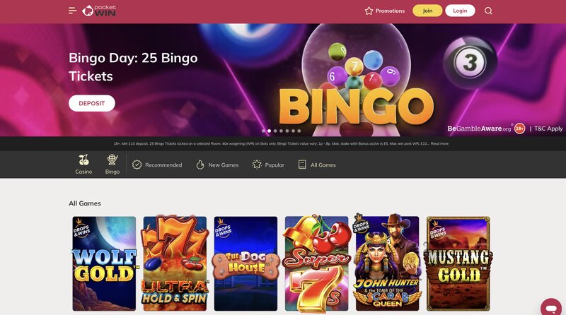 Webové stránky online casina PocketWin