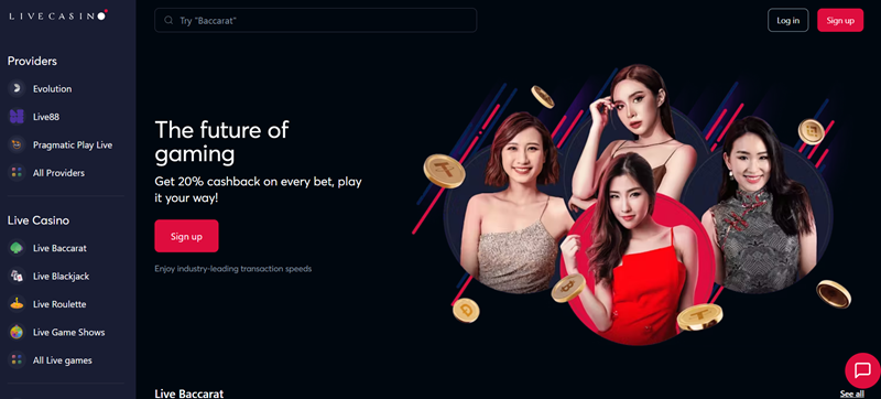 livecasino.io uvodní stránka