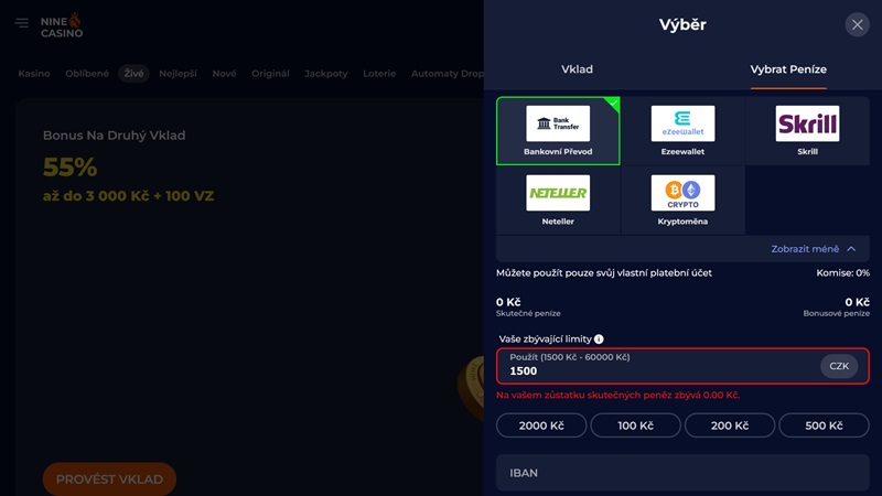 Retiro de dinero en NineCasino