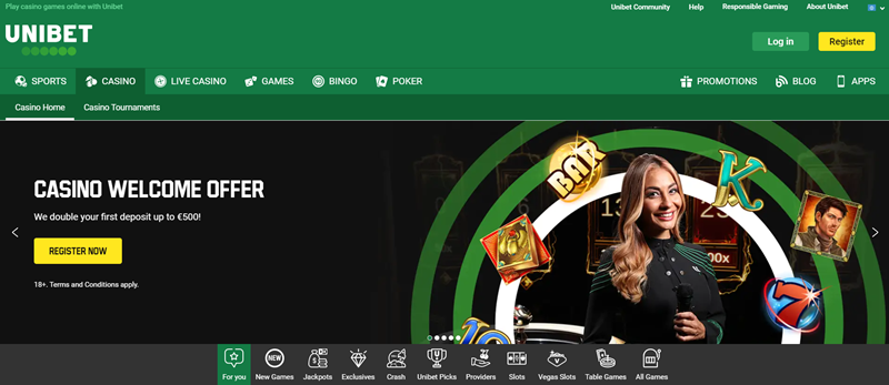 Unibet hlavní stránka webu