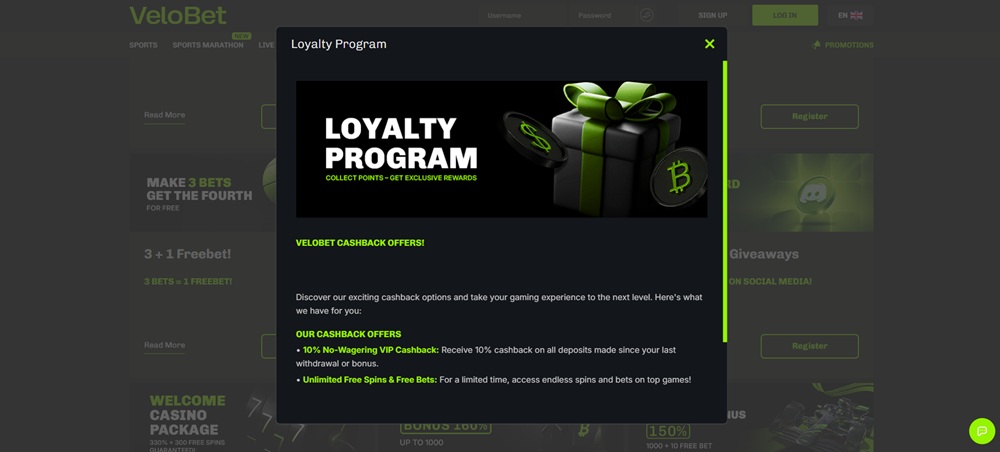 Velobet loyalty program