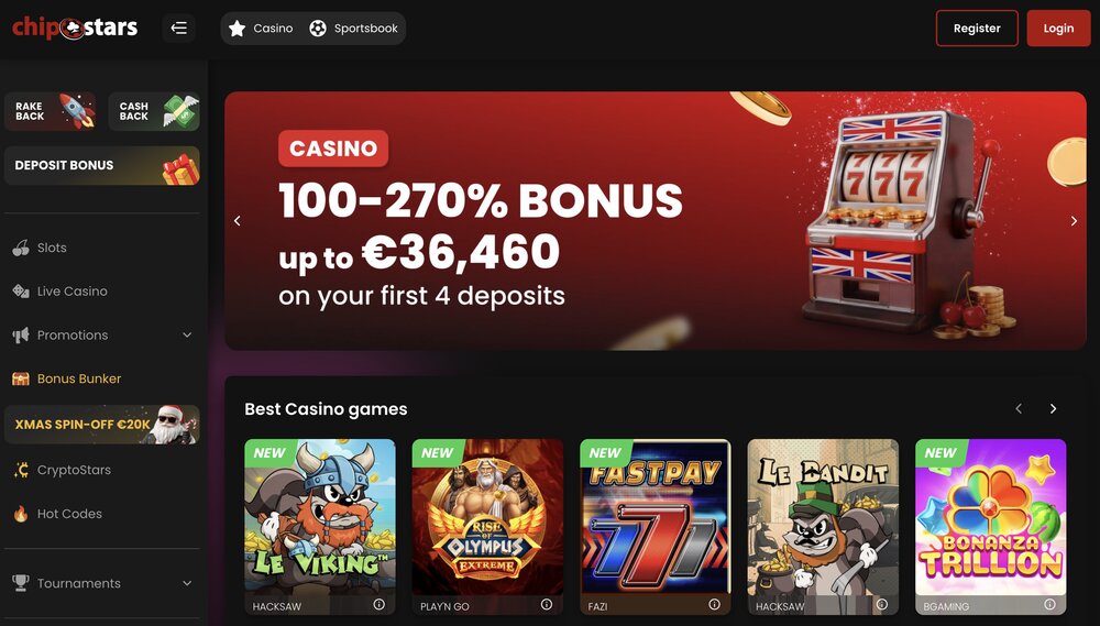 Chipstars casino homepage