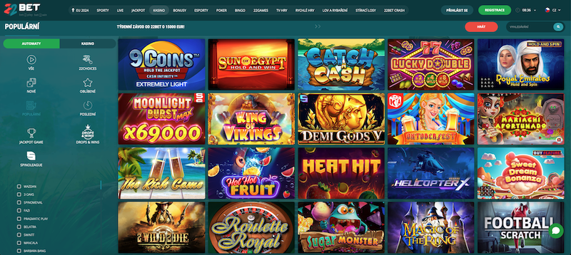 Casino 22BET disponuje opravdu širokou nabídkou her 