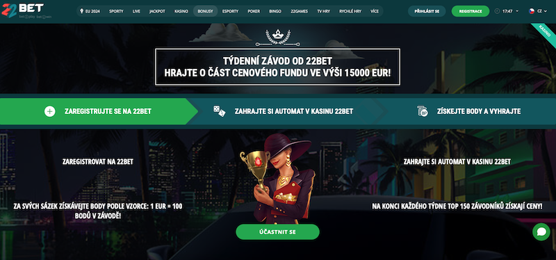 Týdenní závod je jednou z mnoha promoakcí casina 22BET