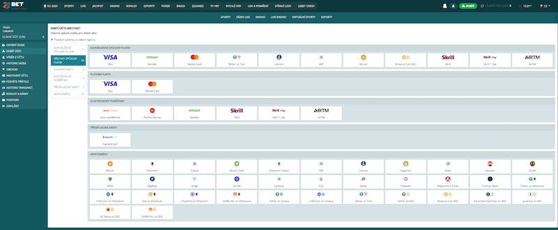 Platební metody na platformě 22BET