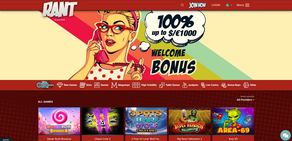 Rant casino homepage