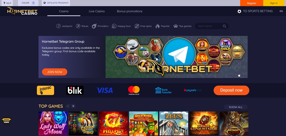 Hornetbet casino uvodni