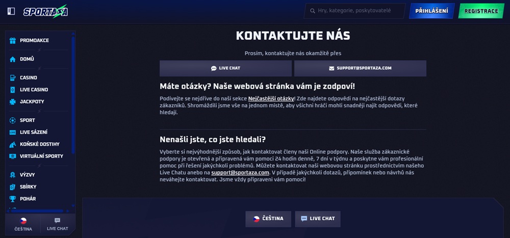 sportaza kontakt úvodní