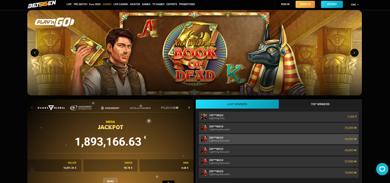 BETSSEN casino úvodní strana