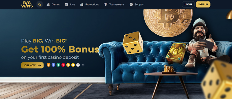 Big Wins casino úvodní stránka
