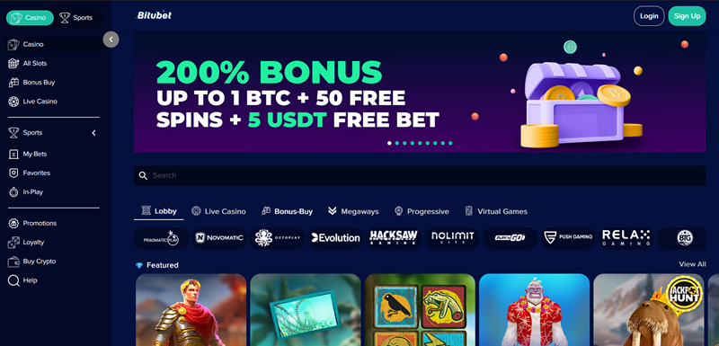 Bitubet casino úvodní strana