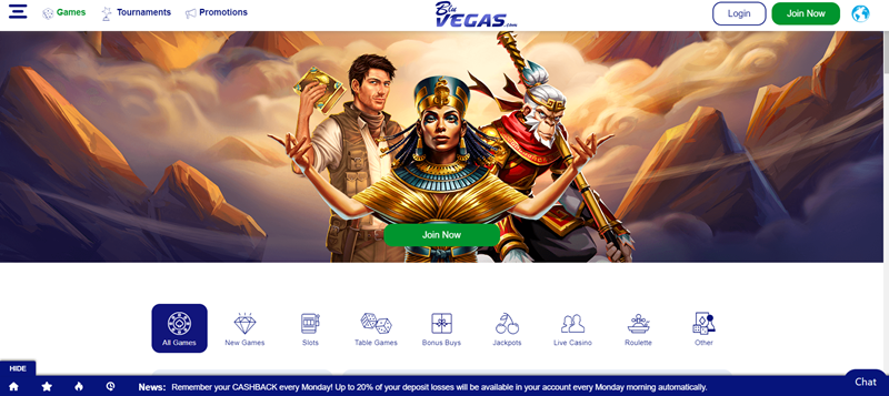 BlueVegas casino uvodni strana