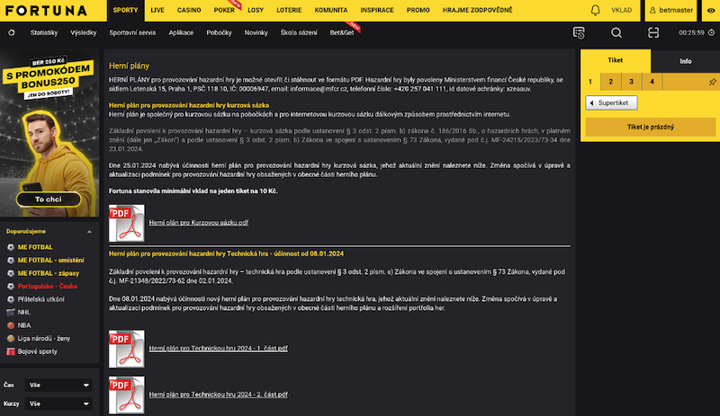 Fortuna disponuje hned několika herními plány