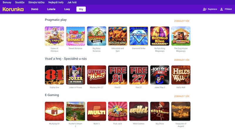 Nabídka výherních automatů v casinu Korunka