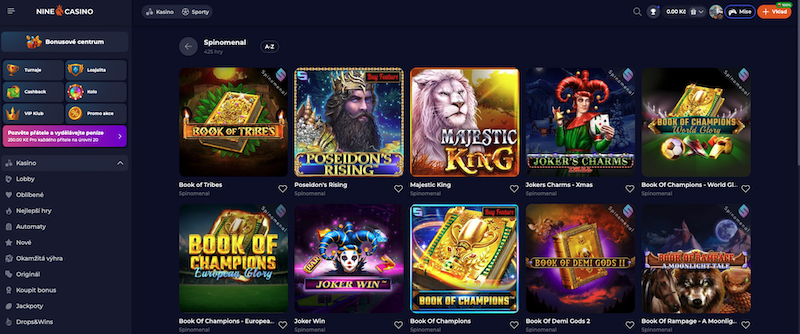 Nabídka her od herního vývojáře Spinomenal v casinu NineCasino