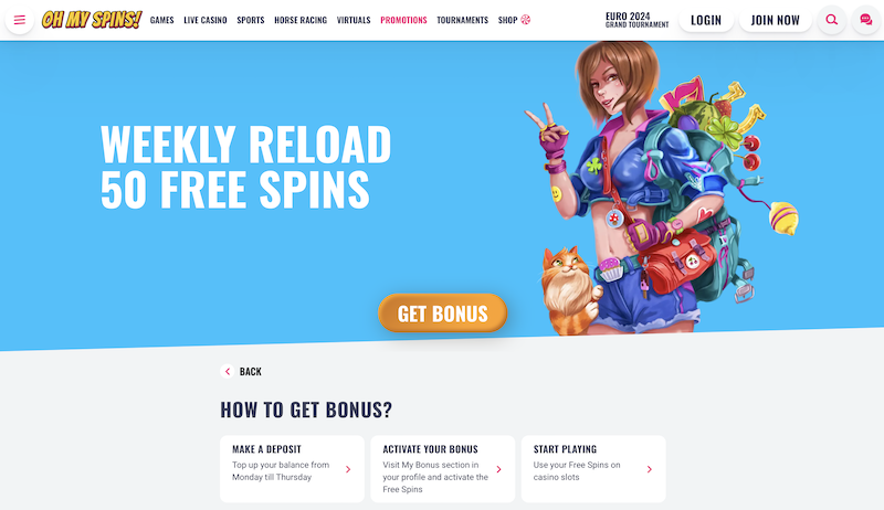 Free spins in Oh My Spins casino