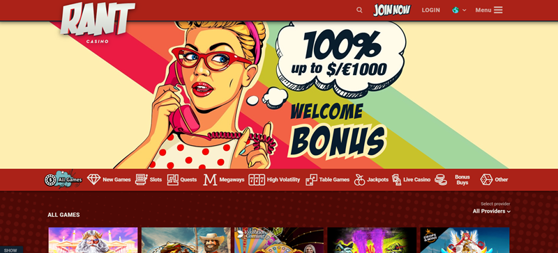 RANT casino úvodní stránka