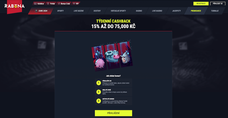 Týdenní cashback v online casinu Rabona