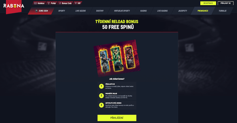 Týdenní reload bonus v online casinu Rabona