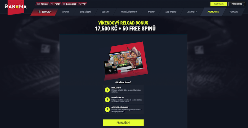 Víkendový reload bonus v online casinu Rabona