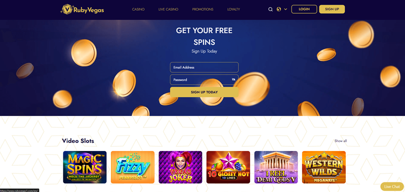 Ruby Vegas casino úvodní strana