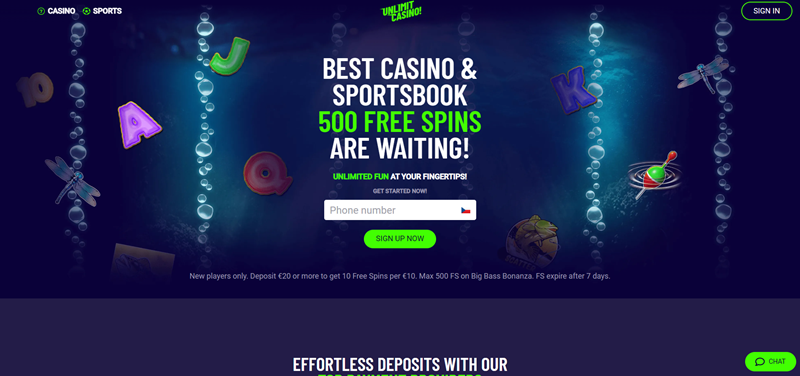 Unlimit Casino úvodní strana